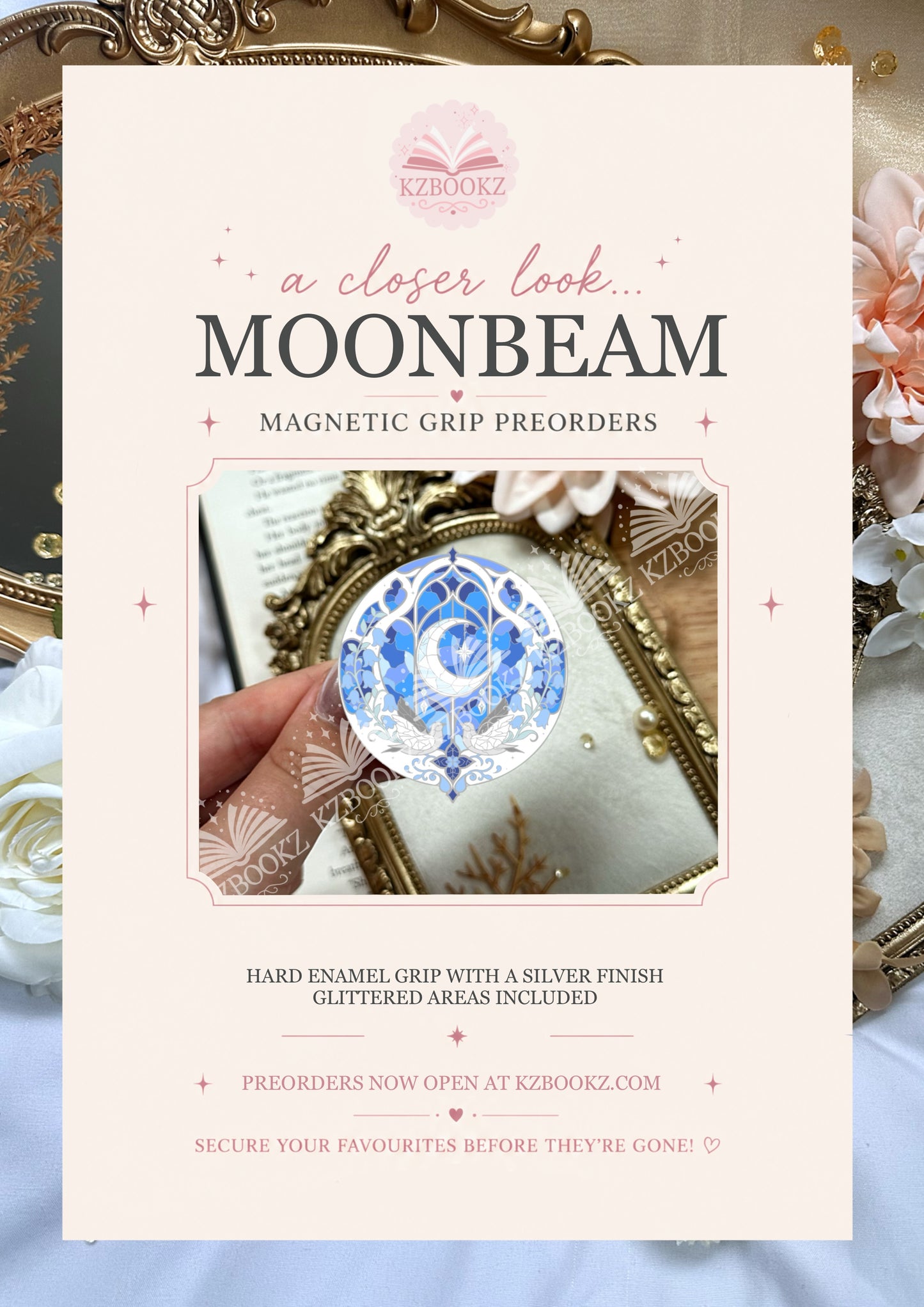PREORDER - Moonbeam Magnetic Grip (Silver Finish & White Base)
